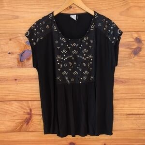 Anthropologie Akemi+Kin Embroidered Black Women's Top Small